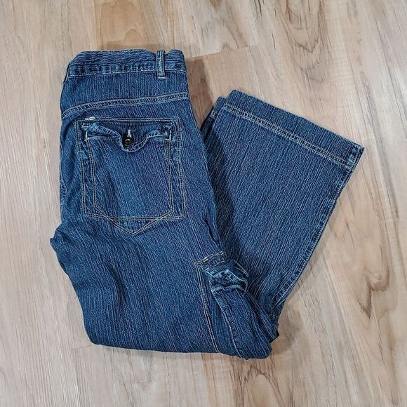 🔺️Prana Blue Gretchen Cargo Capri Jeans Size 6/28 - Picture 2 of 11